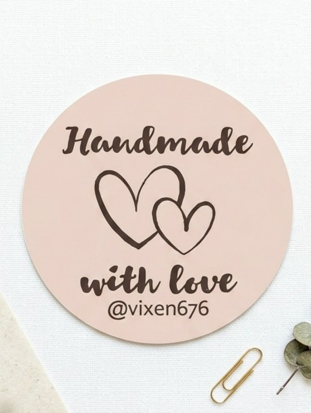 50 Custom Stickers • 2” Pink Handmade With Love Round Packaging Shipping Labels